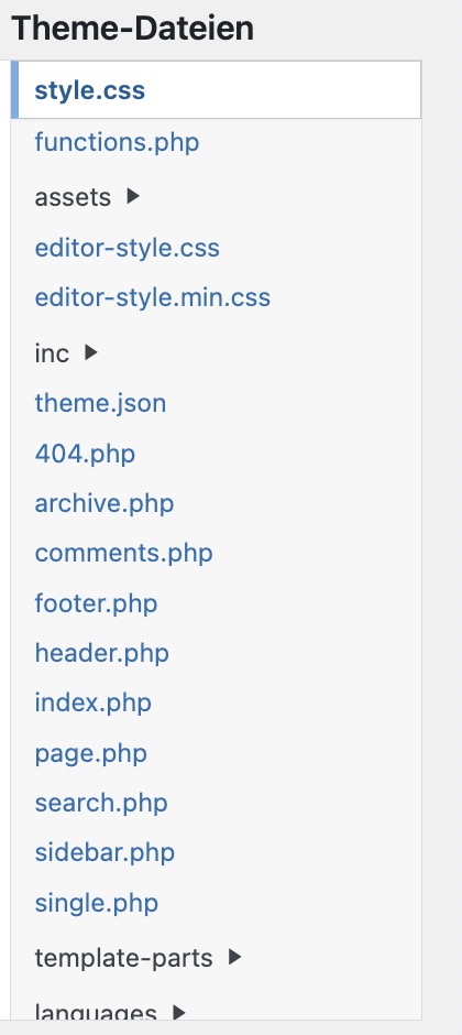 Style.css öffnen_Wordpress Google Fonts lokal hosten