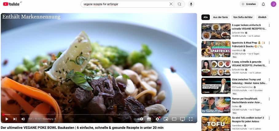 YouTube Vorschau in der Seitenleiste
