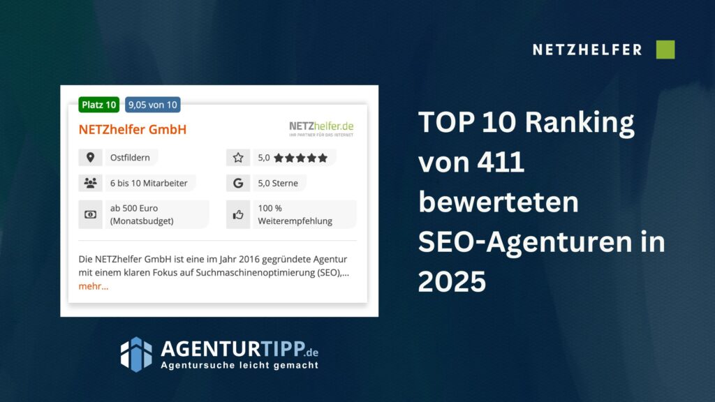 TOP 10 Ranking von 411 bewerteten SEO-Agenturen in 2025
